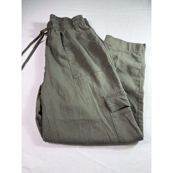 Ci Sono‎ Womens Linen Blend Tie Waist Pull On Pants Green Coastal Beach Sz M - Picture 10 of 14